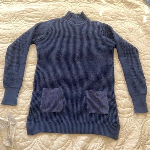 Banana Republic Medium Navy Tunic Turtleneck Sweater with Suede Pockets